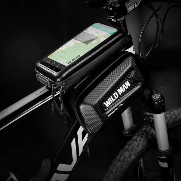 Suport / geantă pentru telefon cu fermoar montat pe cadru de bicicletă, negru, 1L, 4 "- 7", WILDMAN ES6
