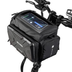 Geantă neagră pentru bicicletă Wildman GS6 impermeabilă cu fermoar 4L (4"-7")