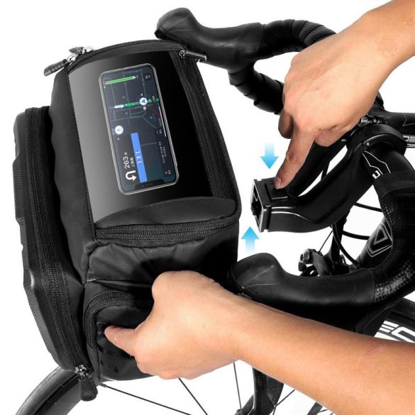 Geantă neagră pentru bicicletă Wildman GS6 impermeabilă cu fermoar 4L (4"-7")