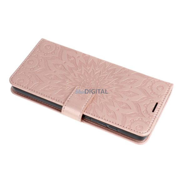 Husă telefon Samsung Galaxy A12,Husăcarte,Husăcu deschidere laterală, închidere magnetică, aur roz, mandala, SM-A125, SM-A127, Forcell Mezzo