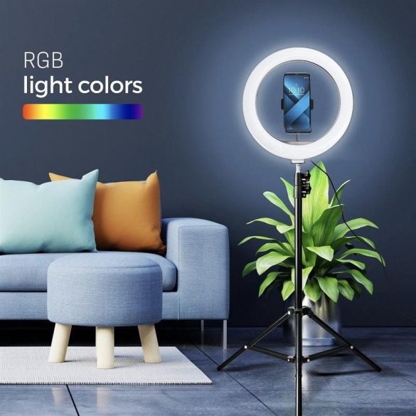 Stand pentru selfie LED RGB cu iluminare neagră cu telecomandă 12"