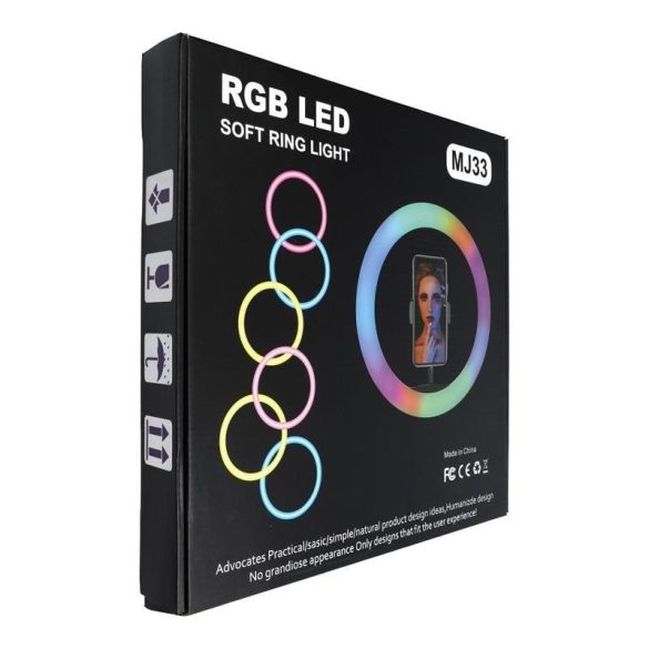 Stand pentru selfie LED RGB cu iluminare neagră cu telecomandă 12"