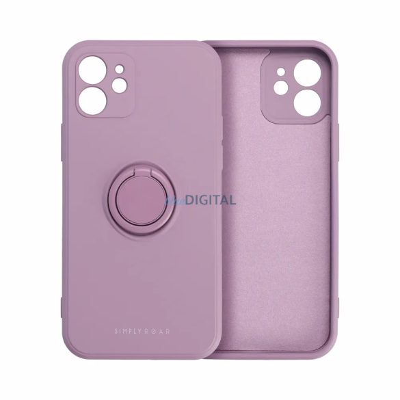 Carcasă pentru iPhone 12 Pro Max (6,7") cu inel, husă din silicon, interior din piele intoarsa, violet, Roar Amber