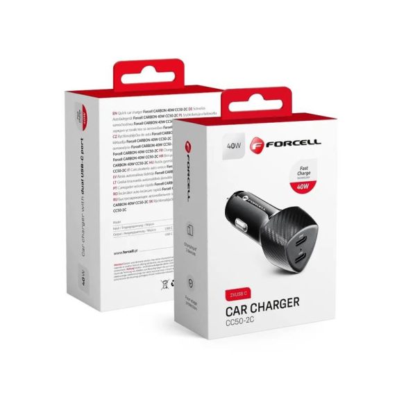 Cap de încărcare pentru trabucuri, 2X Type-C, 40W, model carbon, negru, Forcell