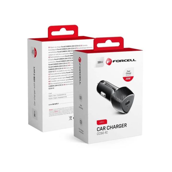 Cap de încărcare pentru trabucuri, Type-C, 20W, model carbon, negru, Forcell