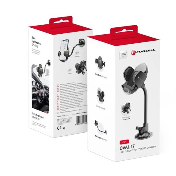 Suport auto pentru bord / parbriz / aerisire, ventuză, negru, Forcell Oval 17