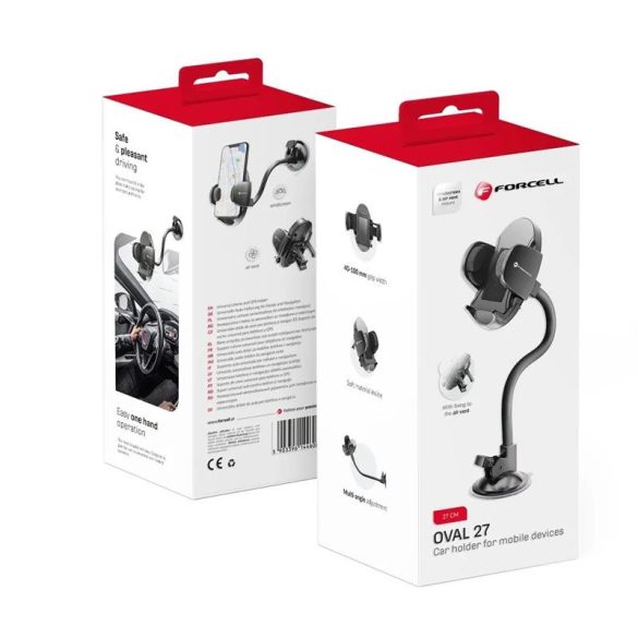 Suport auto pentru bord / parbriz / aerisire, ventuză, negru, Forcell Oval