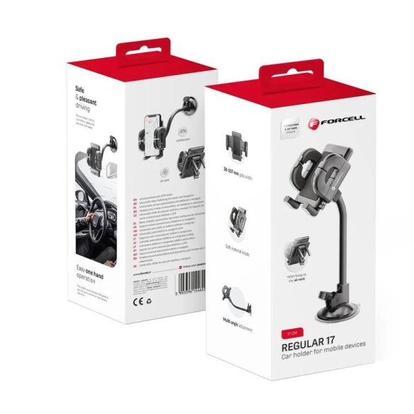 Suport auto pentru bord / parbriz / aerisire, ventuză, negru, Forcell Regular 17