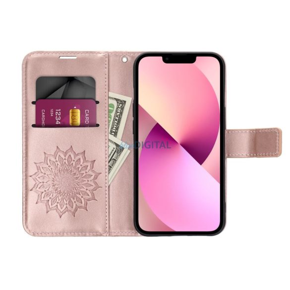Samsung Galaxy A13 4G husă pentru telefon, husă carte, husă cu deschidere laterală, închidere magnetică, aur roz, mandala, SM-A135, Forcell Mezzo