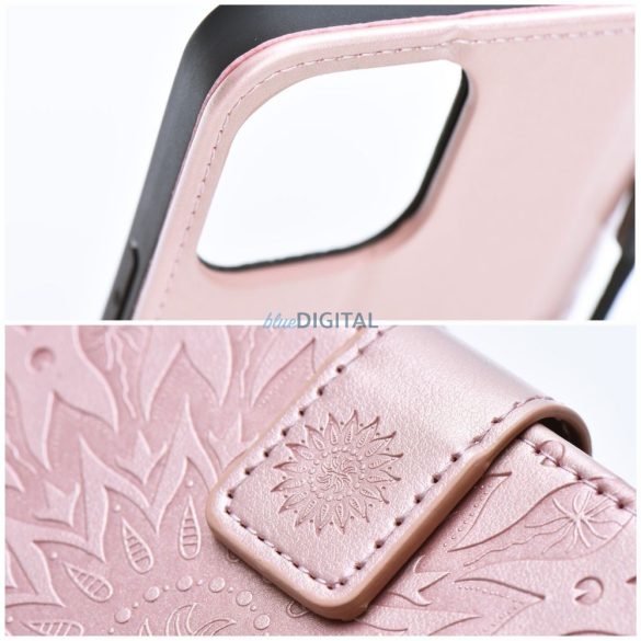 Samsung Galaxy A13 4G husă pentru telefon, husă carte, husă cu deschidere laterală, închidere magnetică, aur roz, mandala, SM-A135, Forcell Mezzo