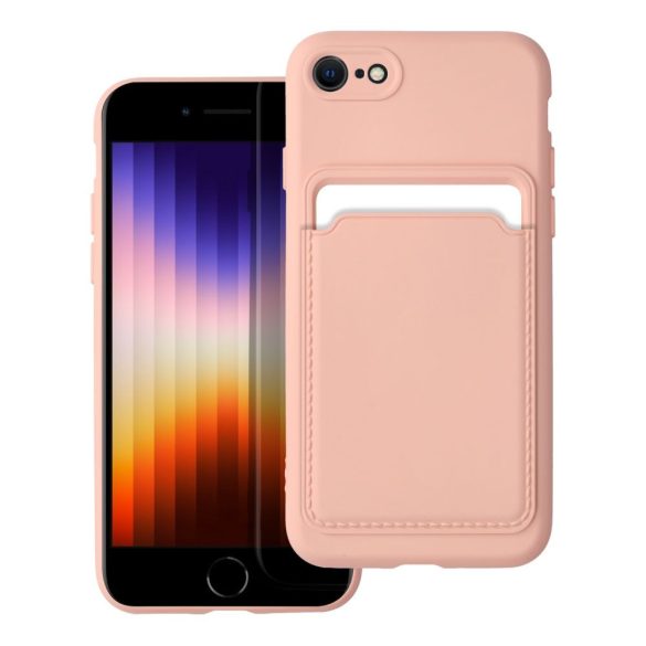Husa din silicon pentru iPhone 7 / 8 / SE 2020 / SE2022 (4.7"), carcasa din spate, card bancar rezistent, roz / floare de piersic, card