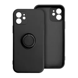   HUSĂ! - Carcasă din spate cu inel pentru iPhone 14 Pro (6,1"), husă din silicon, interior din piele intoarsa, negru, inel din silicon Forcell
