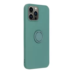   HUSĂ! - Carcasă din spate cu inel pentru iPhone 14 Pro Max (6,7"), husă din silicon, interior din piele intoarsa, verde, inel din silicon Forcell