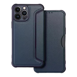 HUSĂ! - Husă pentru telefon iPhone 14 (6.1"), husă carte, husă cu deschidere laterală, închidere magnetică, husă PU/TPU, model carbon, albastru, aparat de ras