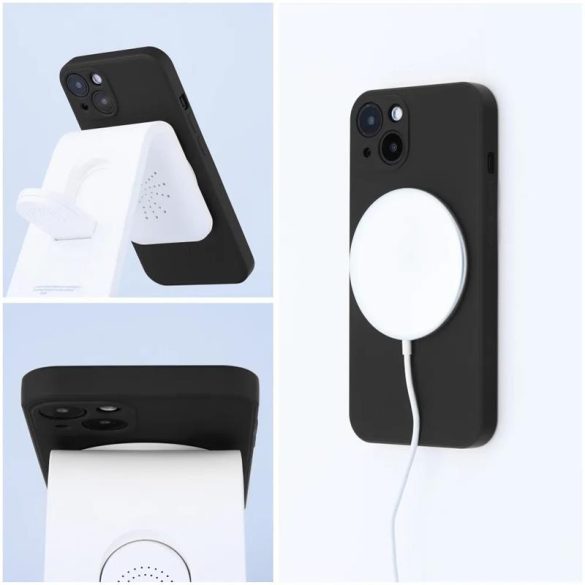 Husă pentru telefon iPhone 14 (6,1"), husă din silicon, interior din microfibră, neagră, Husă Mag Silicon