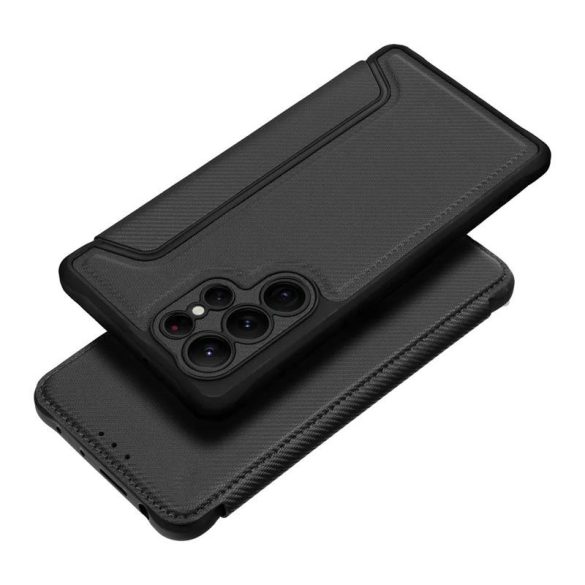 Husa telefon Samsung Galaxy S23, husa carte, husa cu deschidere laterala, inchidere magnetica, carcasa PU/TPU, model carbon, negru, SM-S911, aparat de ras