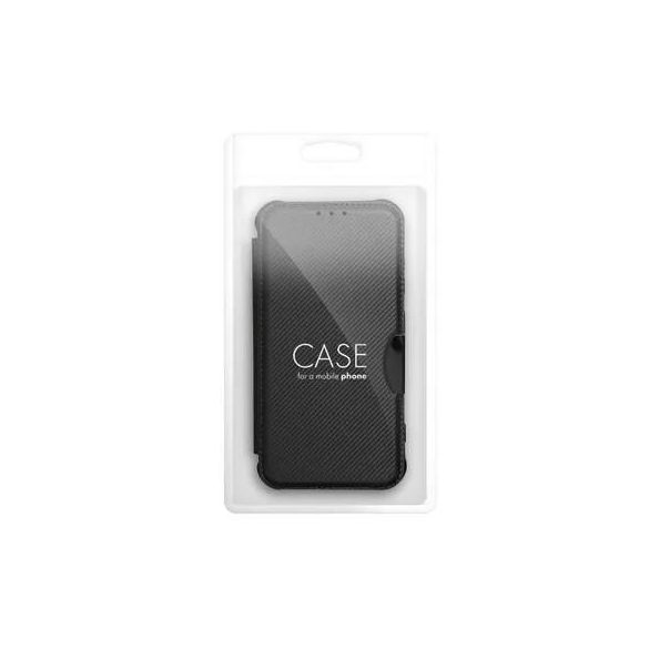 Husa telefon Samsung Galaxy S23, husa carte, husa cu deschidere laterala, inchidere magnetica, carcasa PU/TPU, model carbon, negru, SM-S911, aparat de ras