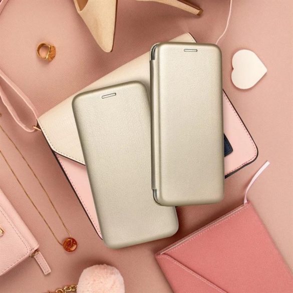 Samsung Galaxy A54 husă de telefon, Husă carte, închidere magnetică, flip husă, silicon bezel, aur, SM-A546, Forcell Elegance