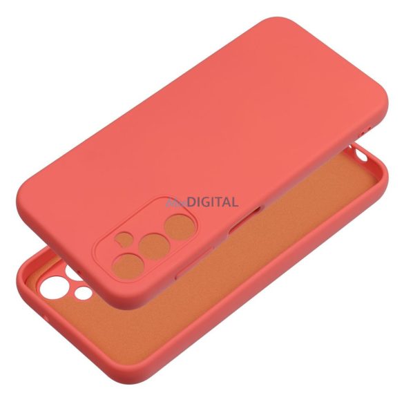 Husa din silicon Samsung Galaxy A14 4G/5G, mat, interior din piele intoarsa, rosu/piersica, SM-A145, SM-A146, silicon
