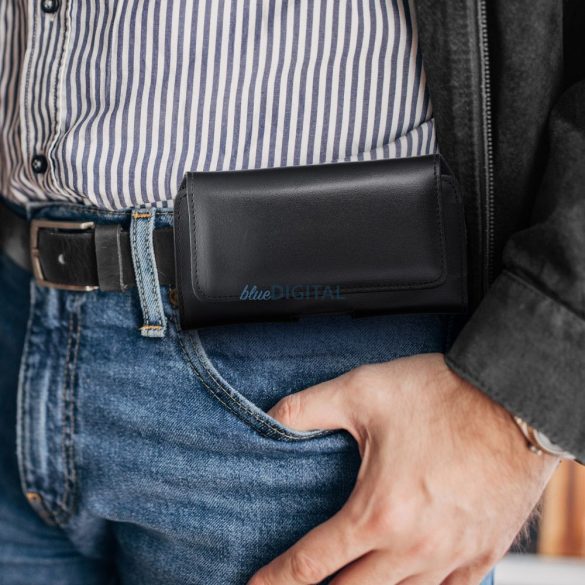Husă magnetică pentru curea, mărime XXL (Samsung S20 Ultra, Huawei P Smart Pro, Xiaomi Redmi 9) negru, piele lucioasă, Royal Crazy Horse