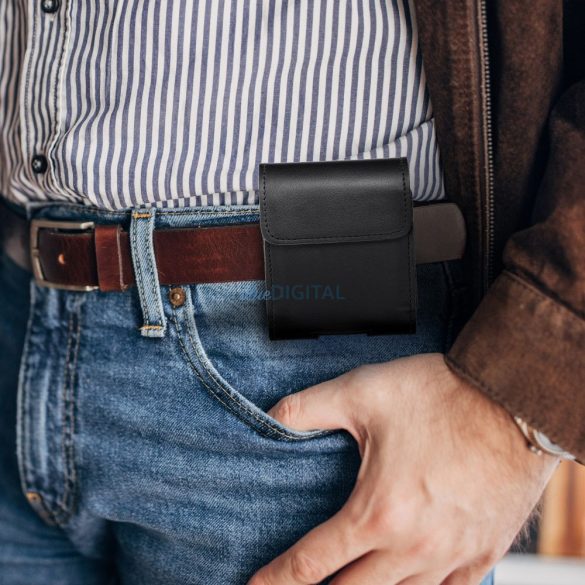 Husa cu clip de centura, magnetica, marimea V (Samsung Z Flip 1/2/3/4 / Huawei P50 Pocket / Motorola Razr 5G) neagra, piele lustruita, Royal Crazy Horse