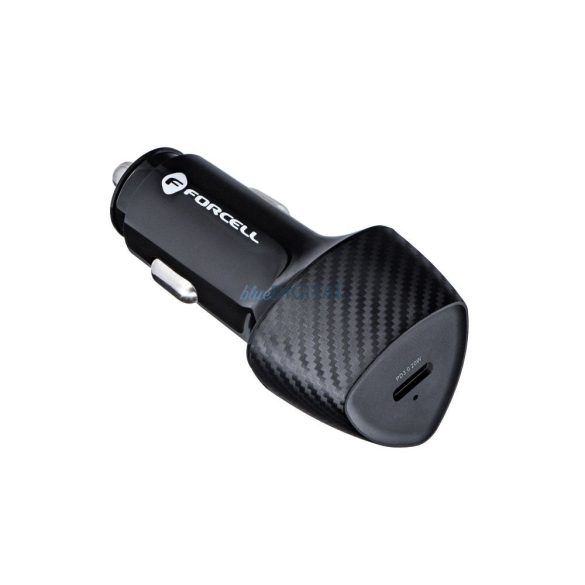 Cap de încărcare țigări 1X conector Type-C, cu cablu Type-C - Type-C, PD3.0 / 3A / 20W, 1M, negru, model carbon, Forcell CC50-1C