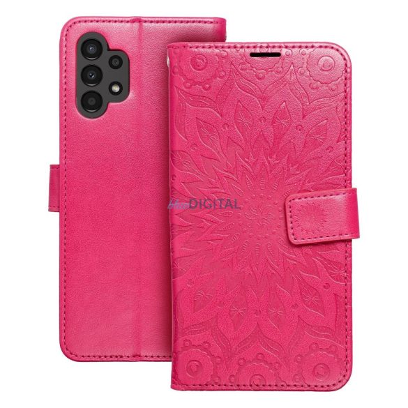 Husă pentru telefon Samsung Galaxy A13 4G, husă carte, husă cu deschidere laterală, închidere magnetică, magenta închis, mandala, SM-A135, Forcell Mezzo