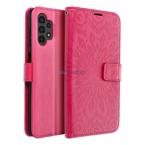 Husă pentru telefon Samsung Galaxy A13 4G, husă carte, husă cu deschidere laterală, închidere magnetică, magenta închis, mandala, SM-A135, Forcell Mezzo