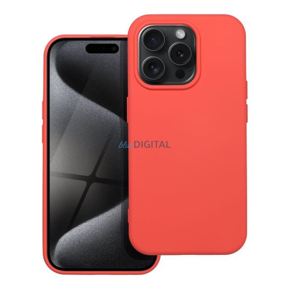 Husa din silicon pentru iPhone 15 (6.1"), mata, interior din piele intoarsa, rosu/piersica, silicon