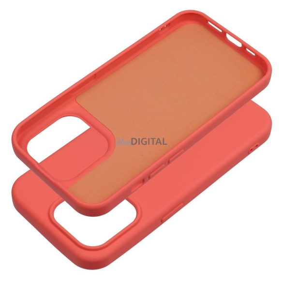 Husa din silicon pentru iPhone 15 (6.1"), mata, interior din piele intoarsa, rosu/piersica, silicon