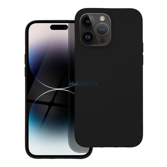 Husa din silicon pentru iPhone 15 Pro (6.1"), mata, interior din piele intoarsa, neagra, silicon