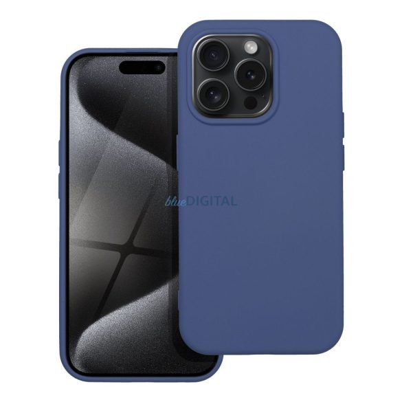 Husa din silicon pentru iPhone 15 Pro (6.1"), mata, interior din piele intoarsa, albastra, silicon