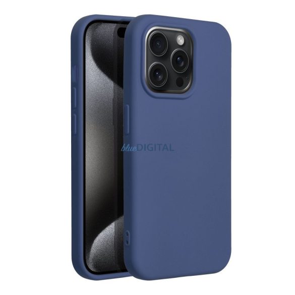 Husa din silicon pentru iPhone 15 Pro (6.1"), mata, interior din piele intoarsa, albastra, silicon