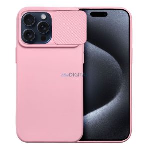 Husa spate iPhone 15 (6.1"), carcasa TPU, cu protectie pentru camera, roz, Slide