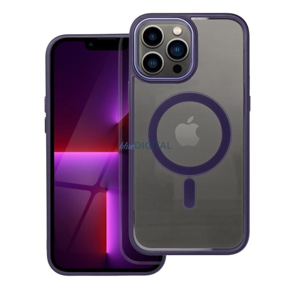 Husă din silicon pentru iPhone 13 Pro Max (6,7"), husă PC/TPU, casetă de stocare, cadru color, transparent/violet, husă Color Edge Mag