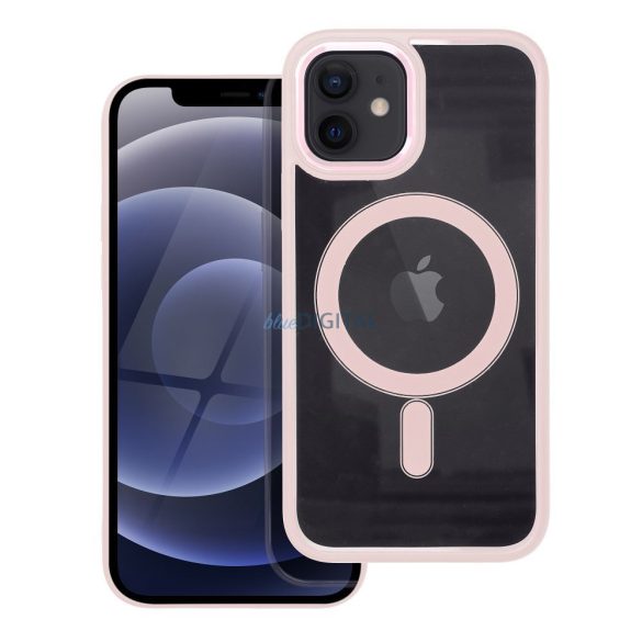 Husă din silicon pentru iPhone 12 / 12 Pro (6.1"), husă PC/TPU, casetă de protecție, cadru color, transparent/roz pudra, husă Color Edge Mag