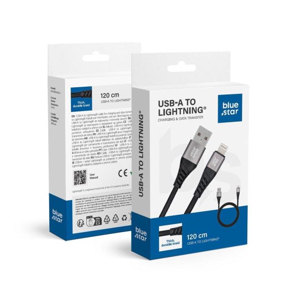 Cablu de date iPhone cu 8 pini, 1,2 M, 2,4 A, negru, împletitură de nailon, BlueStar TFK-DC-003