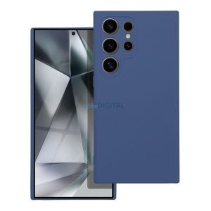 Husa din silicon Samsung Galaxy S24 Ultra, mata, interior din piele intoarsa, albastra, SM-S928, silicon