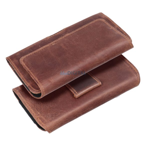 Curea magnetică, mărimea M (iPhone 13 Mini, Samsung A40, Xiaomi 12) maro, piele lucioasă, Royal Crazy Horse