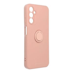 Samsung Galaxy A34Husăcu spate inelar,Husădin silicon, interior din piele de căprioară, roz/ floare de piersic, SM-A346, Roar Amber