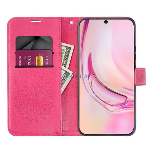 Husă pentru telefon Samsung Galaxy A05s, husă carte, husă cu deschidere laterală, închidere magnetică, magenta închis, mandala, SM-A057, Forcell Mezzo