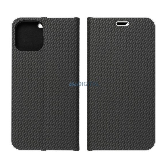 Husă pentru telefon Xiaomi Redmi 13C, husă carte, husă cu deschidere laterală, închidere magnetică, model carbon, negru, Luna Book