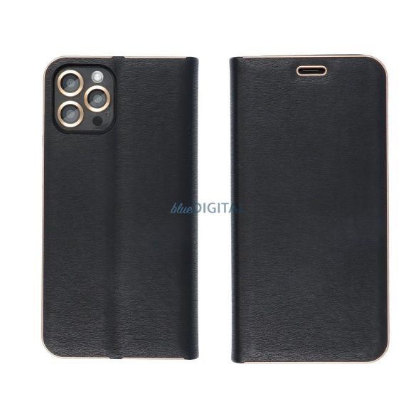 Husa pentru telefon Xiaomi Redmi 13C, husa carte, husa cu deschidere laterala, inchidere magnetica, negru si auriu, Luna Book