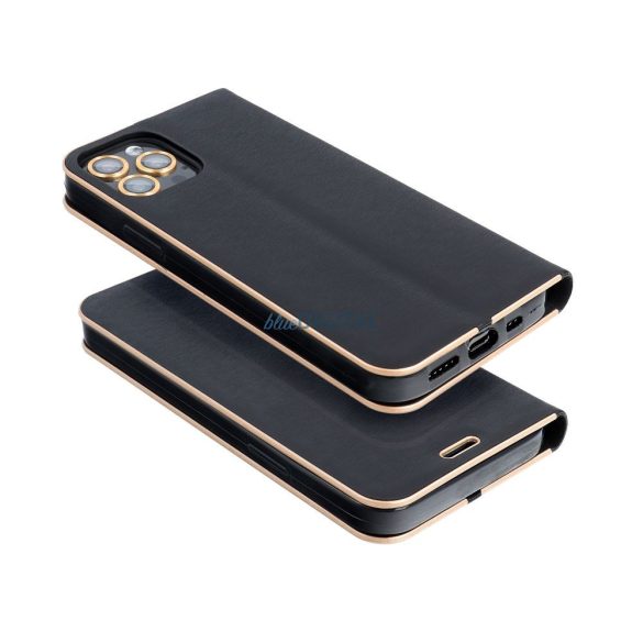 Husa pentru telefon Xiaomi Redmi 13C, husa carte, husa cu deschidere laterala, inchidere magnetica, negru si auriu, Luna Book