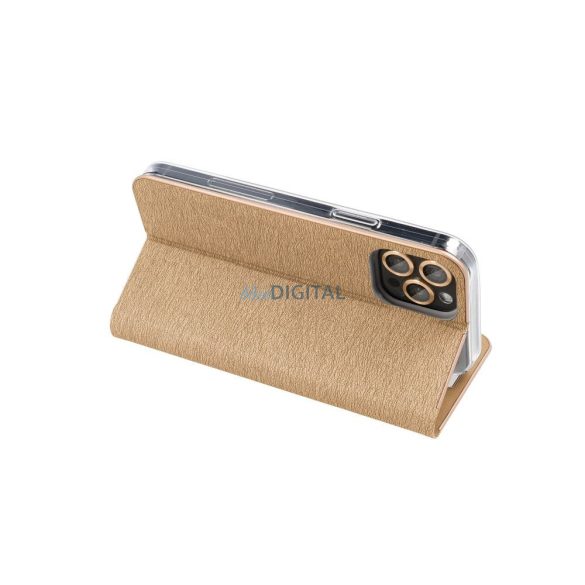 Husă pentru telefon Xiaomi Redmi 13C, husă carte, carcasă cu deschidere laterală, închidere magnetică, auriu, Luna Book