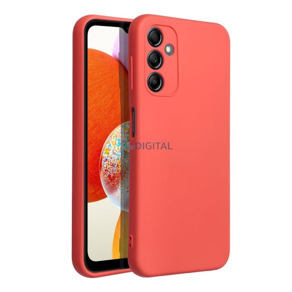 Husa din silicon Samsung Galaxy A15 4G / 5G, mata, interior din piele intoarsa, rosu/piersica, SM-A155, SM-A156, silicon