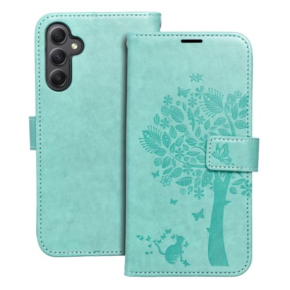 Husa telefon Samsung Galaxy A55, husa carte, husa cu deschidere laterala, inchidere magnetica, verde, copac, SM-A556, Forcell Mezzo