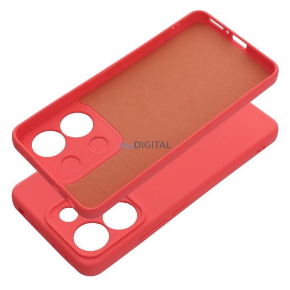 Husa din silicon Xiaomi Redmi Note 13 Pro 4G, mata, interior din piele intoarsa, rosu/piersica, silicon