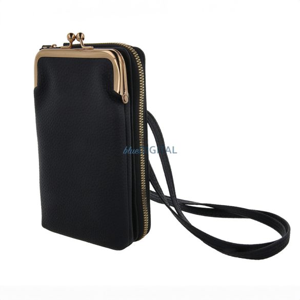 Suport telefon/portofel 2in1 cu curea de umar, geanta telefon, negru