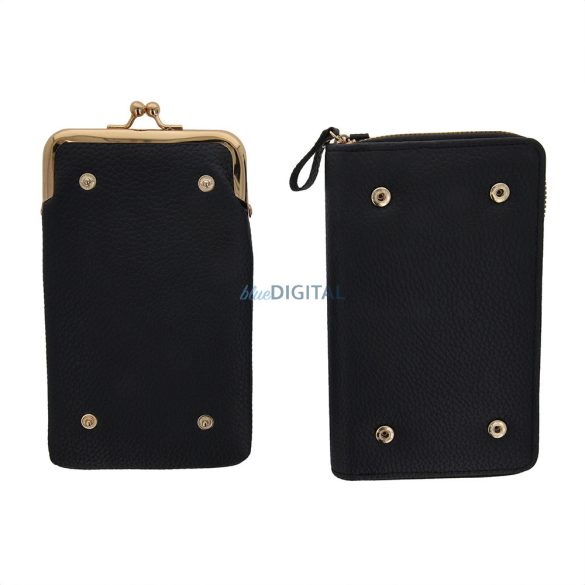 Suport telefon/portofel 2in1 cu curea de umar, geanta telefon, negru